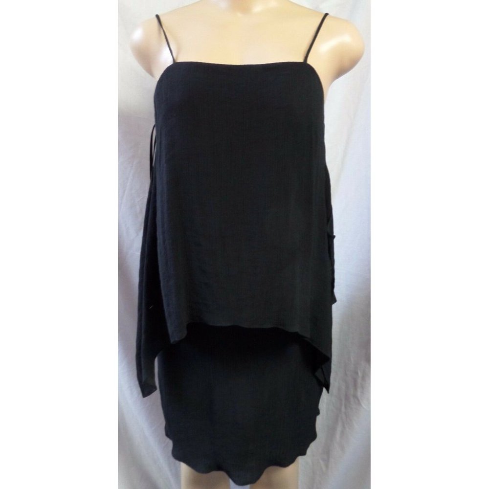 NWT ANN TAYLOR BLACK OVERLAY TOP SPAQHETTI STRAPS SHIFT GAUZY DRESS SIZE: 12